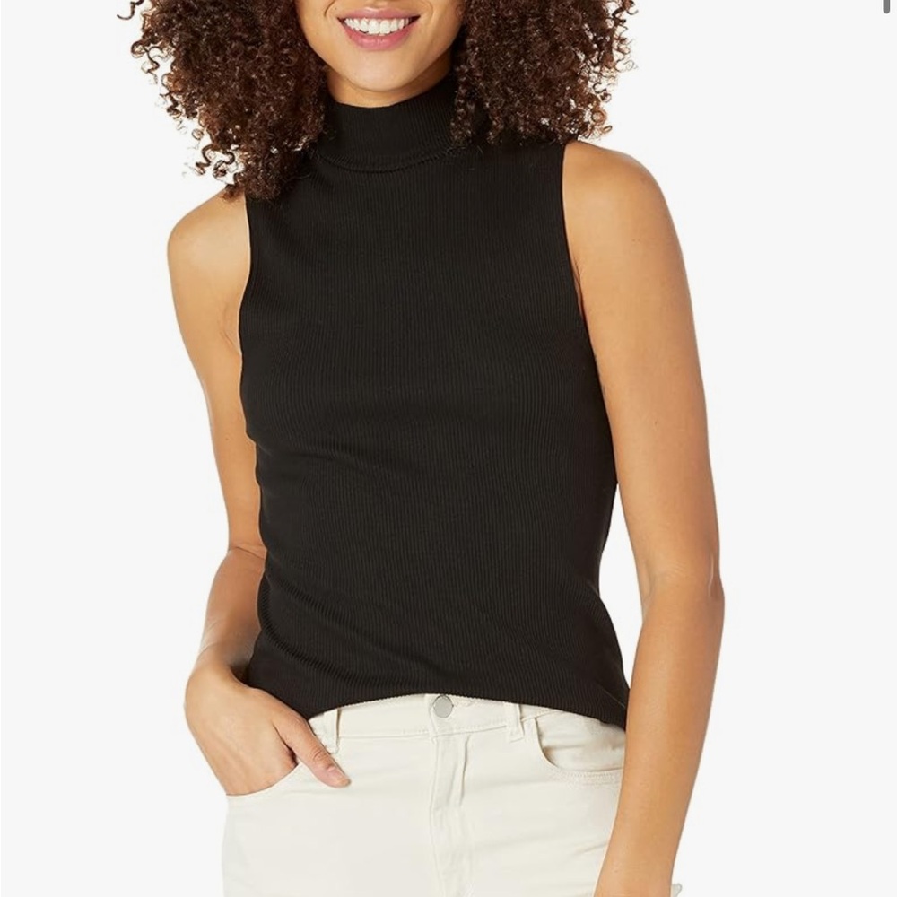 Monrow Black Ribbed Sleeveless Mock Neck Top - NWT